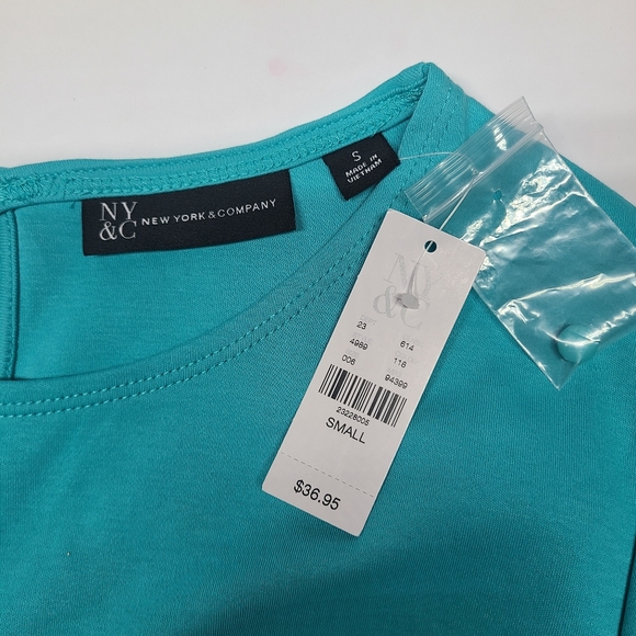 NWT New York & Company Aqua, White And Black Fit and Flare Mini Dress SZ Small. - Picture 7 of 9